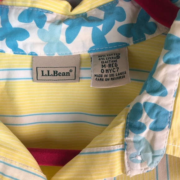 L.L. Bean Button Up Yellow Blue Stripe Short Sleeves top size M - Picture 3 of 6